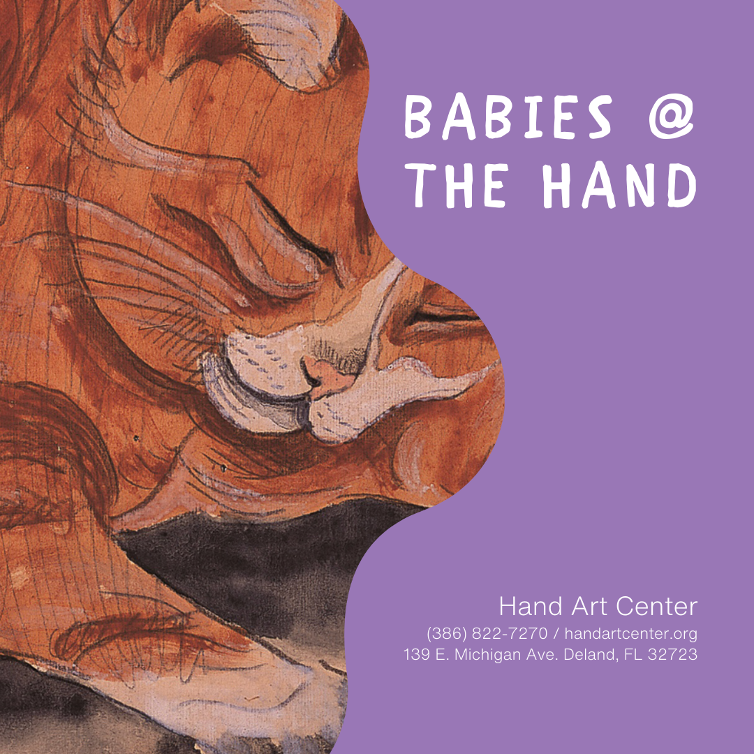 Image of a cat, text: babies at the Hand